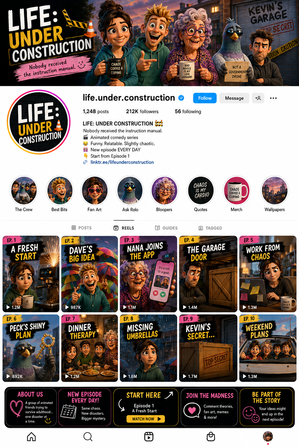 Life Under Construction animated series social page concept